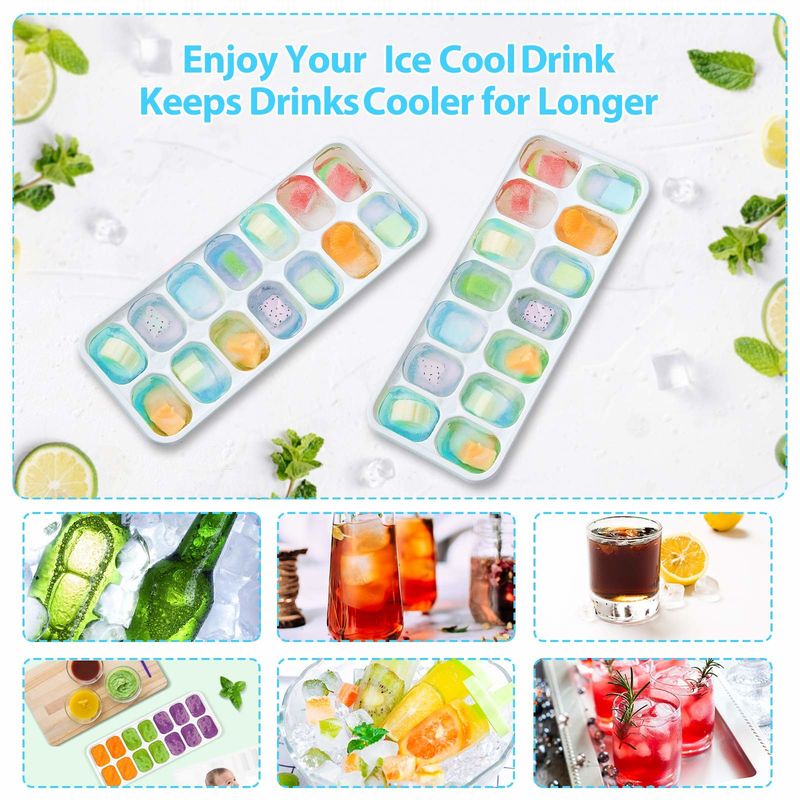 4 Pack Easy Release Silicone Moulds 14 Ice Cube Trays With Spill Resistant Removable Lid