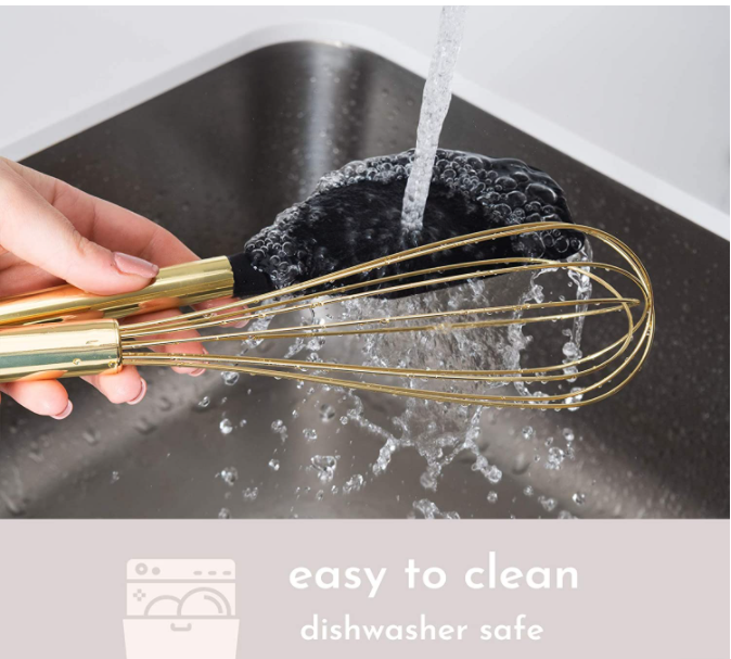 Black & Gold Kitchen Utensils With Metal Gold Utensil Holder 17PC Gold